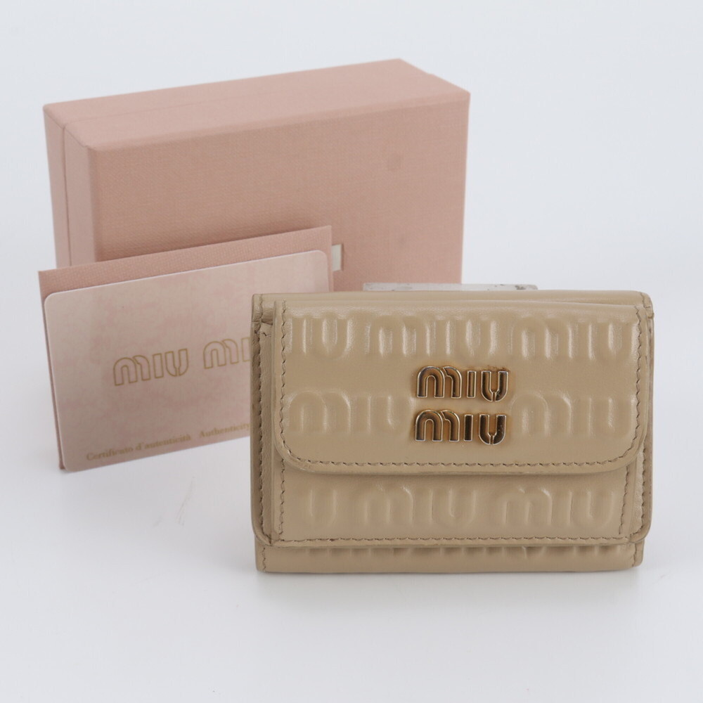 Miu Miu Miu Leather Tri-fold Wallet, Compact Wallet for Women, 5MH021, with G...